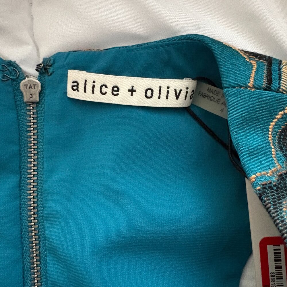 Alice + Olivia Natalee Jacquard Racerback A-Line Dress Turquoise Peacock Size 4 - Picture 4 of 8